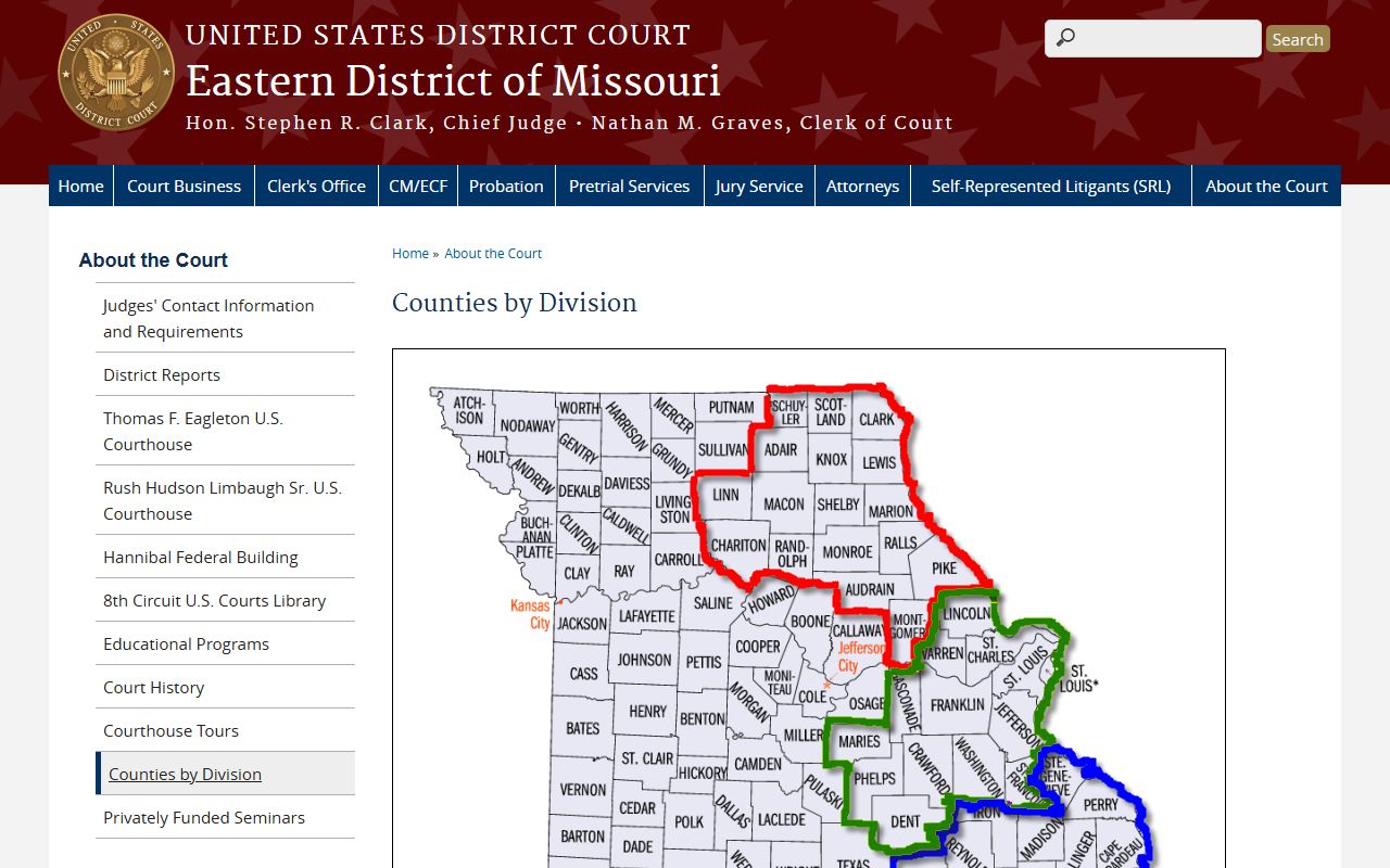 Eastern District of Missouri counties and division source for federal records