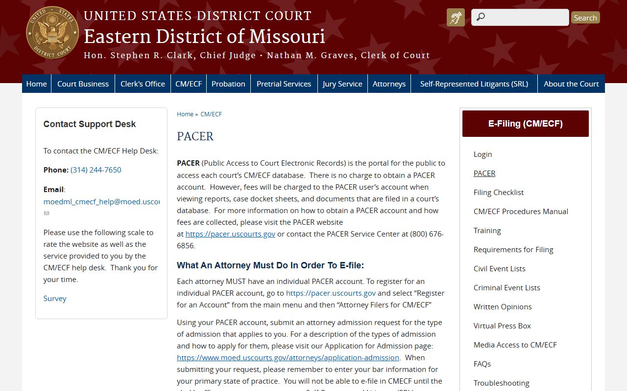 Eastern District of Missouri PACER access source for federal court records
