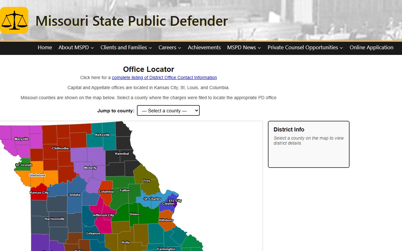 Missouri State Public Defender office locator serving Scotland County charge cases