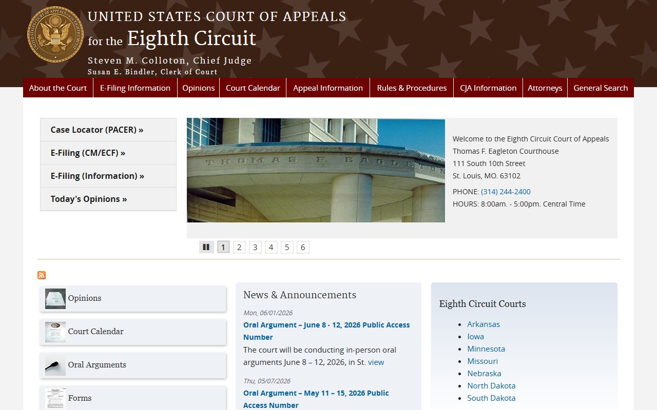 Eighth Circuit appellate court homepage for appeal context after Scotland County court dockets