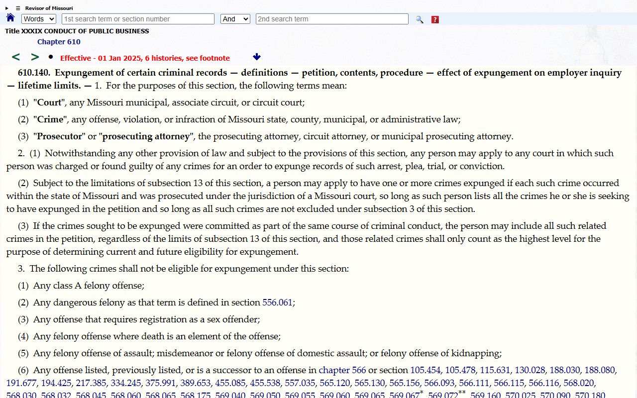 Missouri criminal expungement statute for Scotland County criminal court records