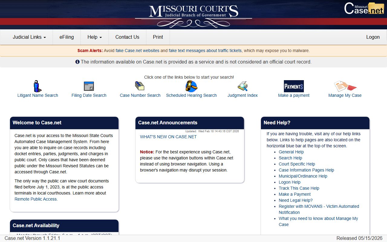 Scotland County Court records Missouri Case.net public portal