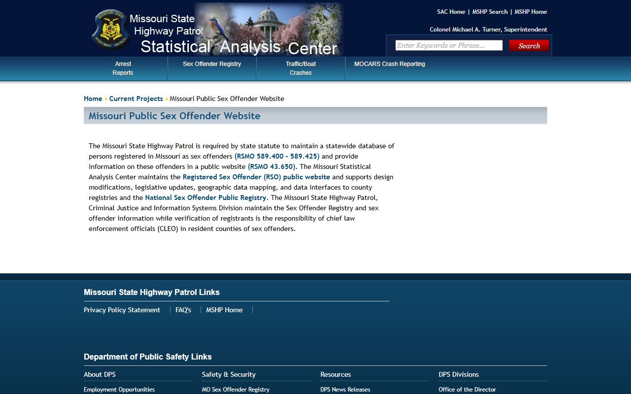 Scotland County inmate records MSHP sex offender registry authority