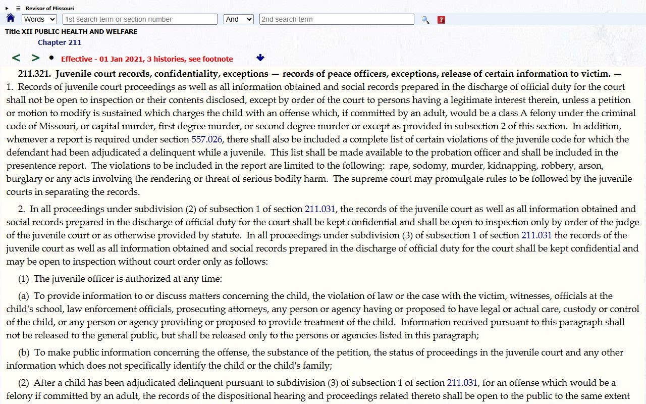 Missouri juvenile confidentiality statute source for restricted probate-related records
